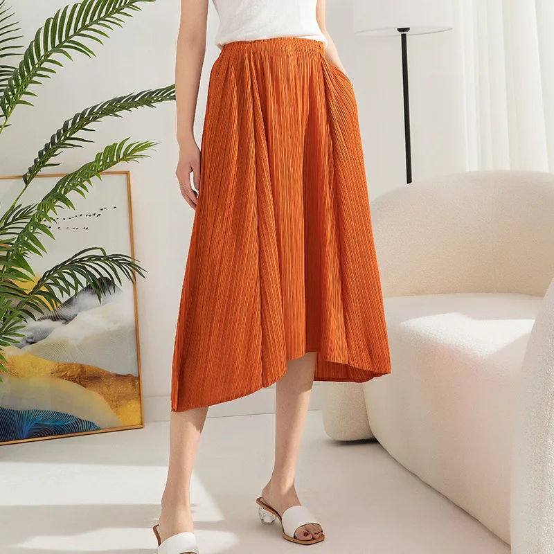 

Miyake Pleated 2023 Summer Women's Irregular Large Skirt A-line Skirt Loose Fashion Solid Color Korean Fashion Clothing