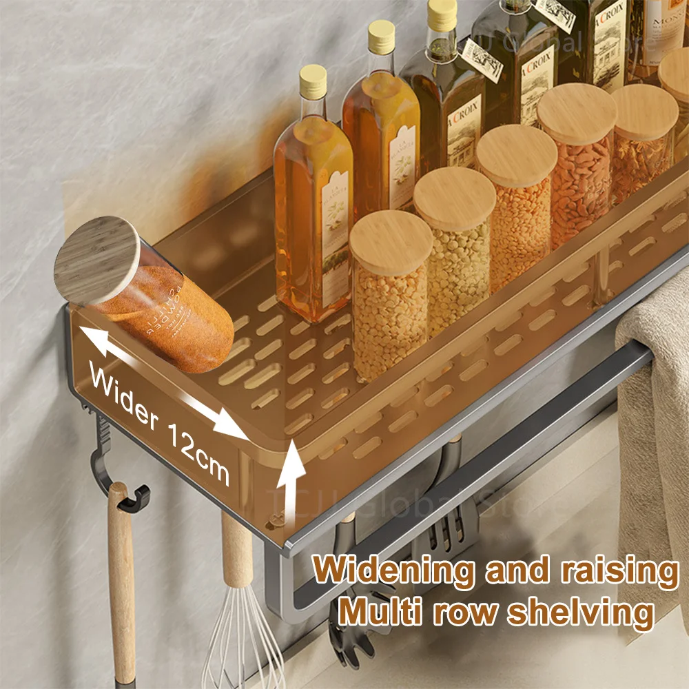 1/2PCS Wall Mounted Spice Rack No Drilling Kitchen Spice Organizer with Hook Spice Storage Rack Bathroom Kitchen Storage Shelf 3