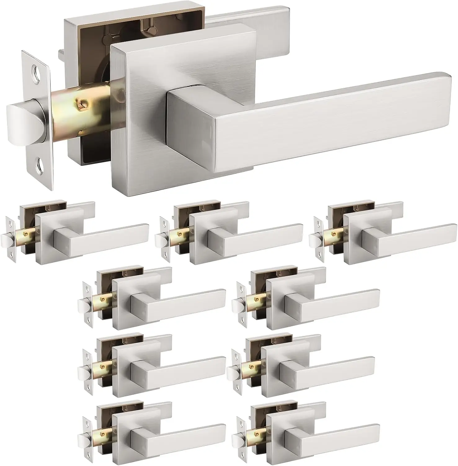 Nickel Square Door Lever Door Lock Handle Lockset Keyless Doorknobs Passage Knobs