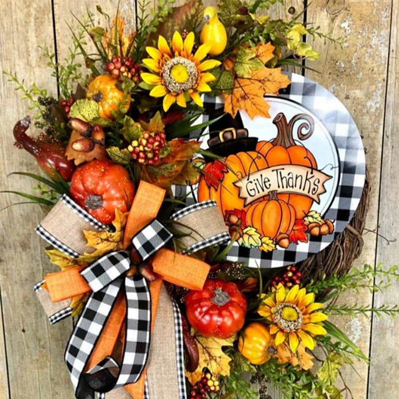 

The Front Door Autumn Wreath Fall Wreath Harvest Decoration Farmhouse Porch Door, Thanksgiving Decoration