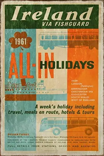 Ireland Holiday 1960's Travel Irish Theme Metal Tin Signs 8x12 Inch Wall Decor Sign