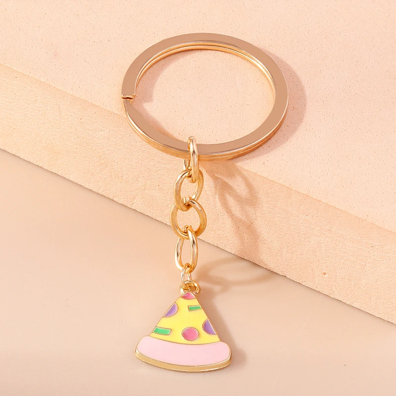 Niedliche Emaille Pizza Donut Schlüssel bund simuliert Lebensmittel Schlüssel ring Anhänger für Schlüssel halter Frauen Mädchen Handtasche Zubehör DIY Schmuck Geschenk – Detail 6