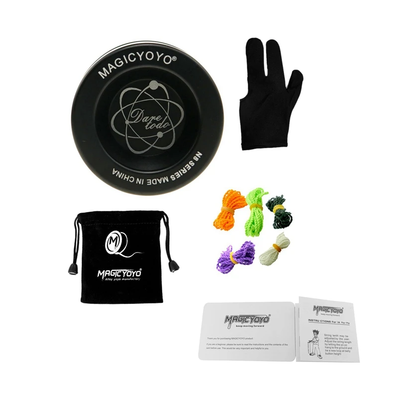2X Magicyoyo N8 Lega Yoyo Non Reattiva Alluminio Yo Yo + 10 Corde + Guanto + Borsa Yoyo (Nero)
