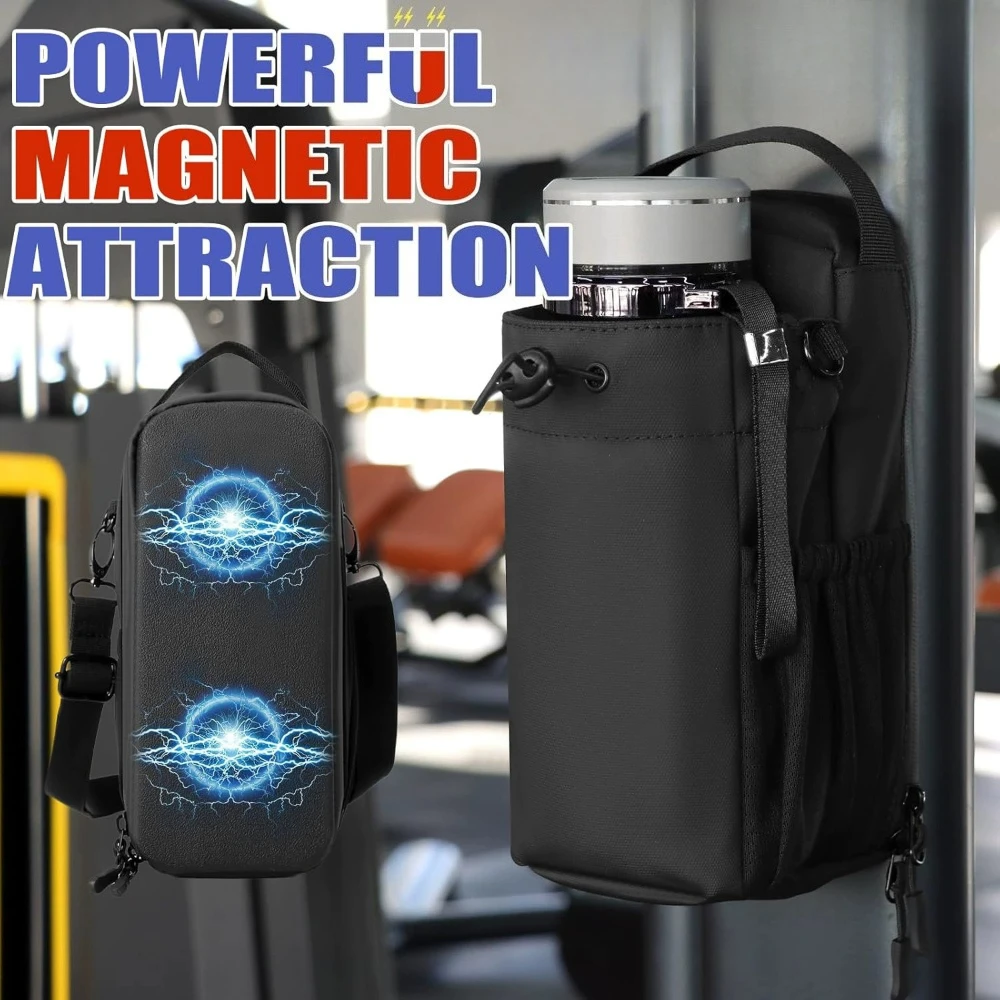 Magnetic Fitness Water Bottle Bag, Large Capacity, Waterproof Storage Bag, Portable, for Phone and Keys, Messenger, Hanging Bag