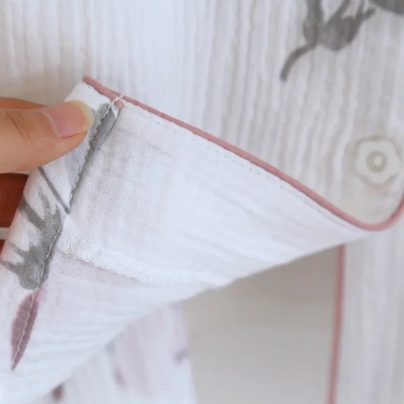 2024 Japanese New Women's Pajama Set 100% Pure Cotton Crepe Flower Minimalist Long Sleeve Two Piece Home Fury Set Sleepwear