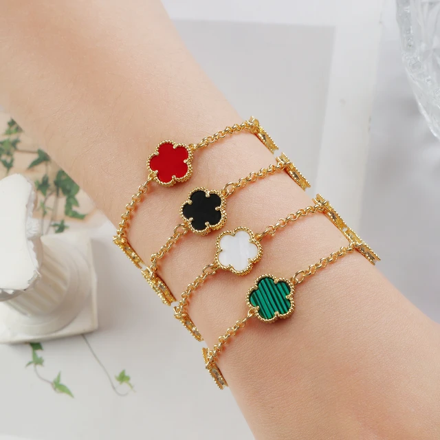 14K Real Gold Fashion Lucky Leaf Clover Bracelet