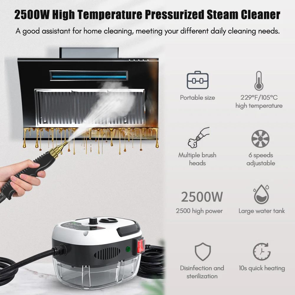 Limpiador de vapor de alta presión para el hogar, máquina de limpieza de  aire acondicionado con cabezal de cepillo para cocina, 2500W - AliExpress