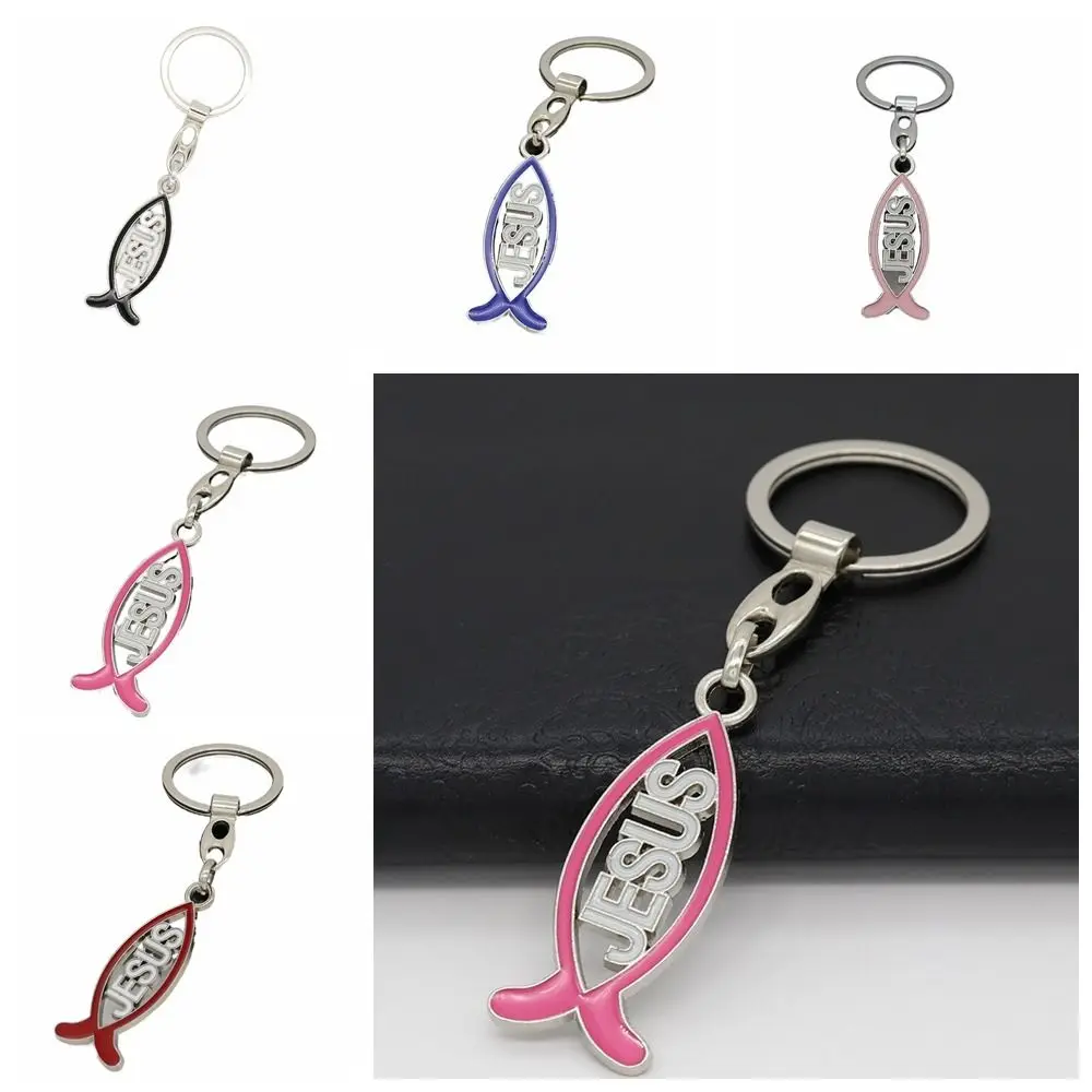 

Fish Shape Fish Shape Keychain Creative Alloy Religious Christian Car Keychain Cartoon Jesus Charm Pendant Catholic