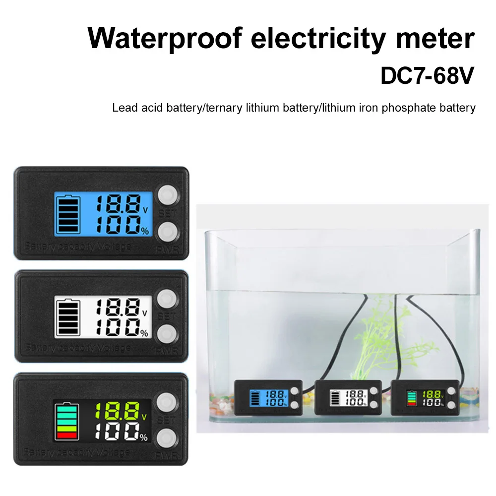 

DC7-68V Waterproof Battery Capacity Indicator LCD Digital Electricity Meter Lead-acid Lithium LiFe PO4 Car Motorcycle Voltmeter