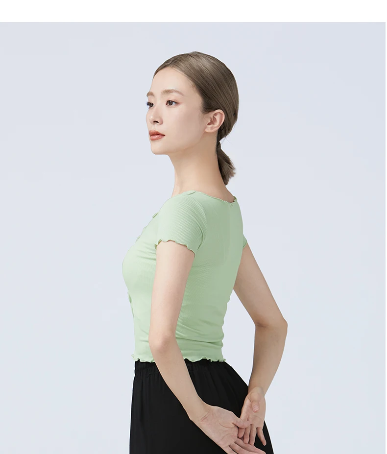 Frauen V-ausschnitt Tanz Tops Wellenförmige Spitze Ballett Tanz Crop Tops Erwachsene Mädchen Tanz Tops Closed-fit Kurzarm ballett Training Kostüme – Detail 6