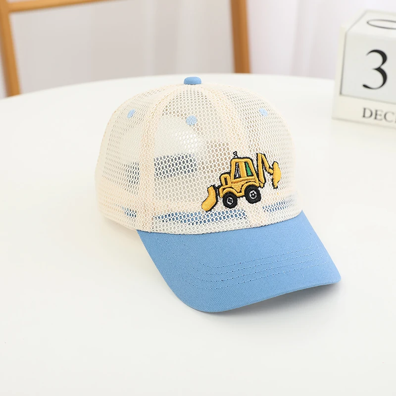 Boys Embroidered Baseball Hat - Bulldozer Excavator Mesh Snapback for Ages 2-8