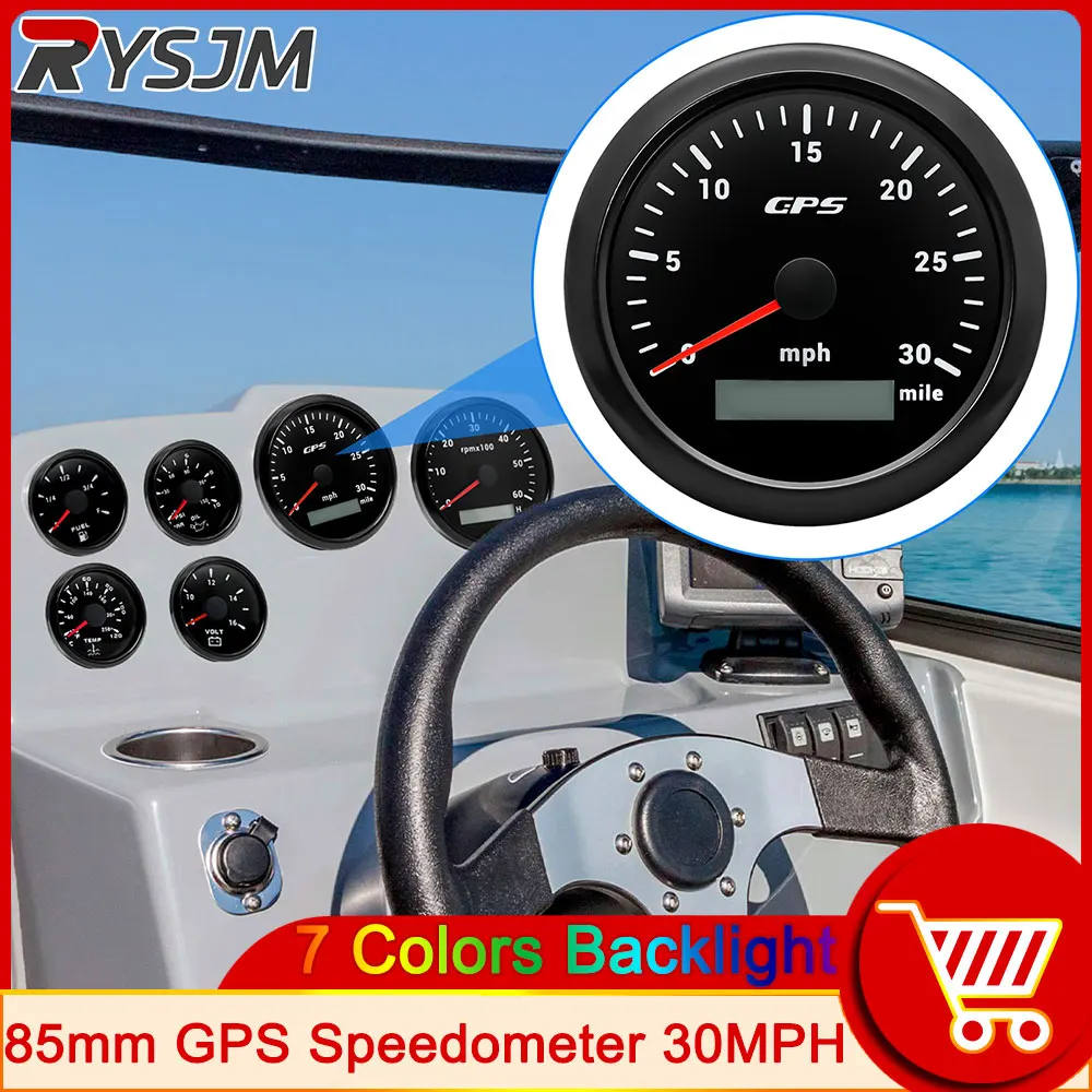 

HD 7 Colors 85MM GPS Speedometers 0-30MPH Waterproof Speed Odometers with GPS Antenna for Auto Boat Universal Car Marine 12V 24V