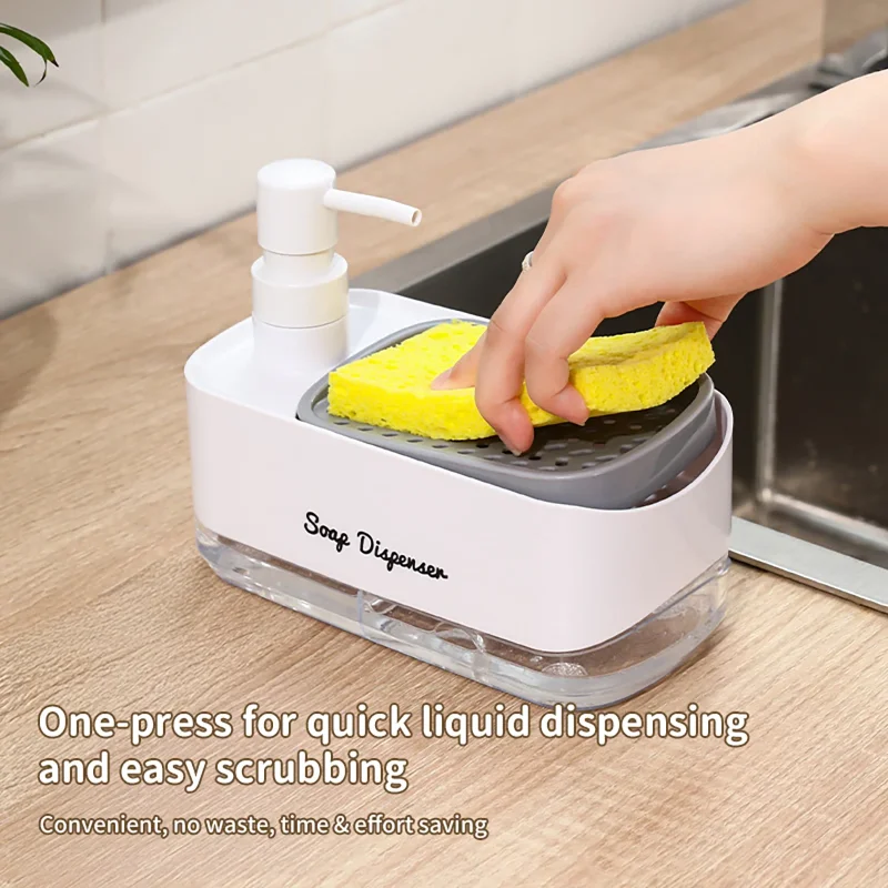 Dishwasher Dispenser, Press Type Manual Soap Dispenser, 2-in-1 Liquid Dispensing Methods, Easy to Detachable and Washable Sponge