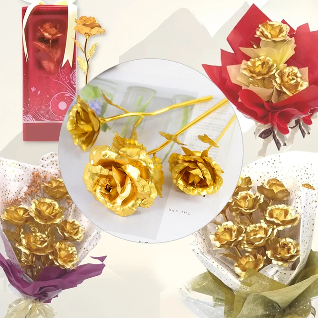 1Pc Gold Rose Flower Foil Plated Plastic Artificial Roses Valentines Day  Gift Beauty Golden Flowers for Home Wedding Decoration - AliExpress