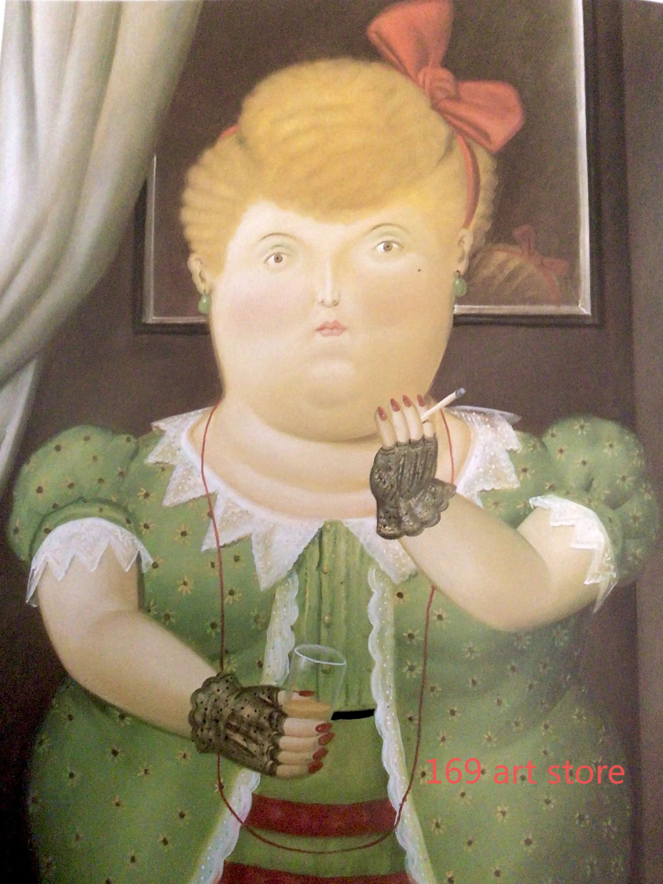 thumbnail image 1 of Divertido retrato de mujer y hombre de Fernando Botero bebiendo jugo, pósteres artísticos, pintura en lienzo, impresiones de pared, imagen para la decoración del hogar de la habitación, 1 of 5