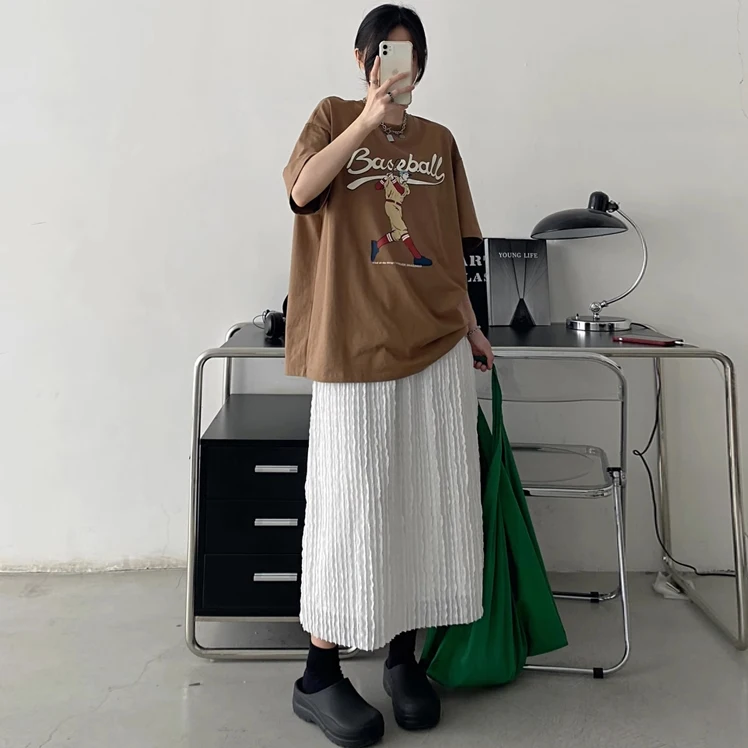 Pregnant Woman Spring Summer Belly Skirts Fashion Maternity Pleated Straight Skirts Black White Length 90cm