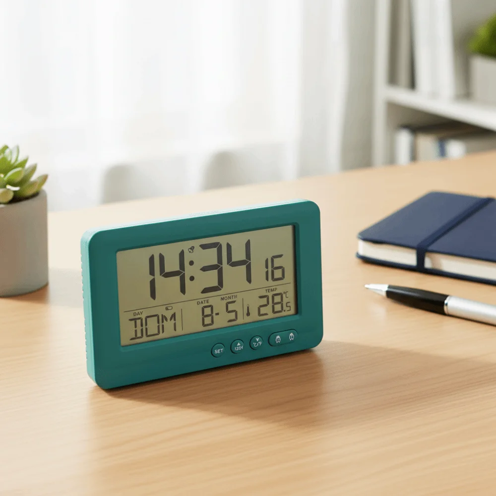 Time/Date/Week/Temperature Electronic Alarm Clock LCD Display Plastic Digital Alarm Clock 7 Languages 12/24 Hours