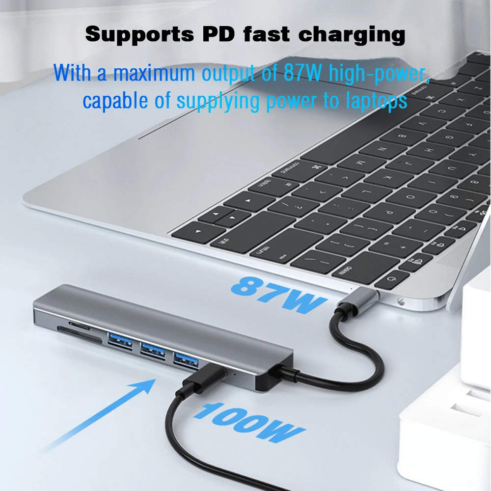USB C 허브-HDMI 4K USB 3.0 2.0 멀티 포트 어댑터(TF SD 리더 슬롯 유형 C 허브 도킹 스테이션 PD 100W 노트북 충전 포함)