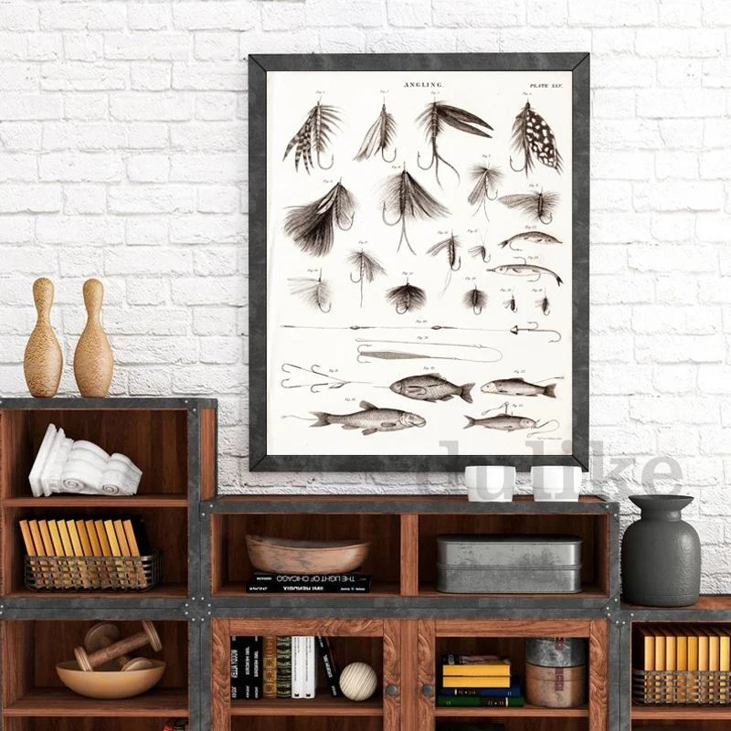 Vintage Fly Fishing Lure Posters Trout Flies by Mary Marbury 1892 Art  Prints Man Cave Wall Art Canvas Painting Fisherman Gifts