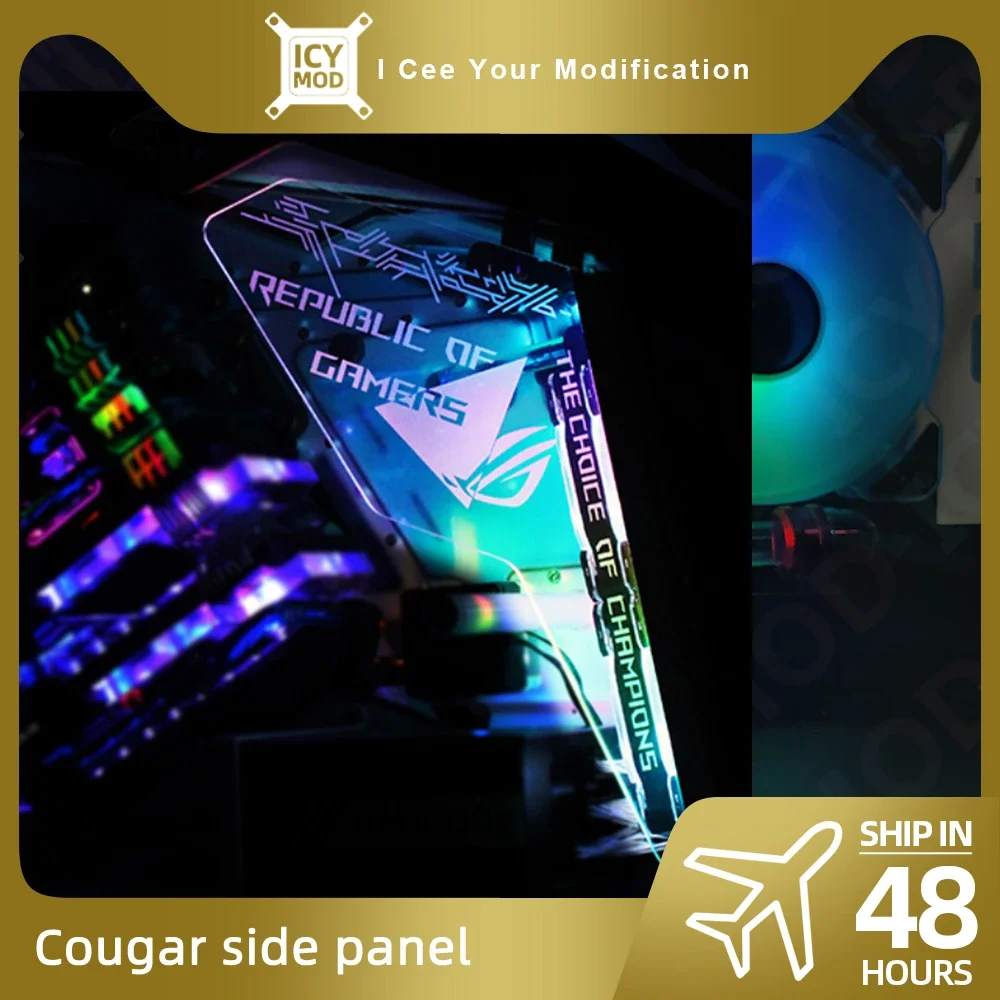 Transparente Chassis Plate Tampa Lateral para Cougar Gabinete Case pc Aura Sync Rog Faça Você Mesmo Refit Painel Console Mod Personalizado