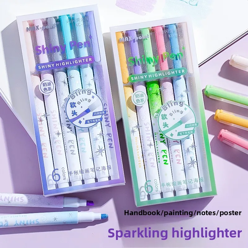 Vibrant Glitter Fluorescent Marker Set