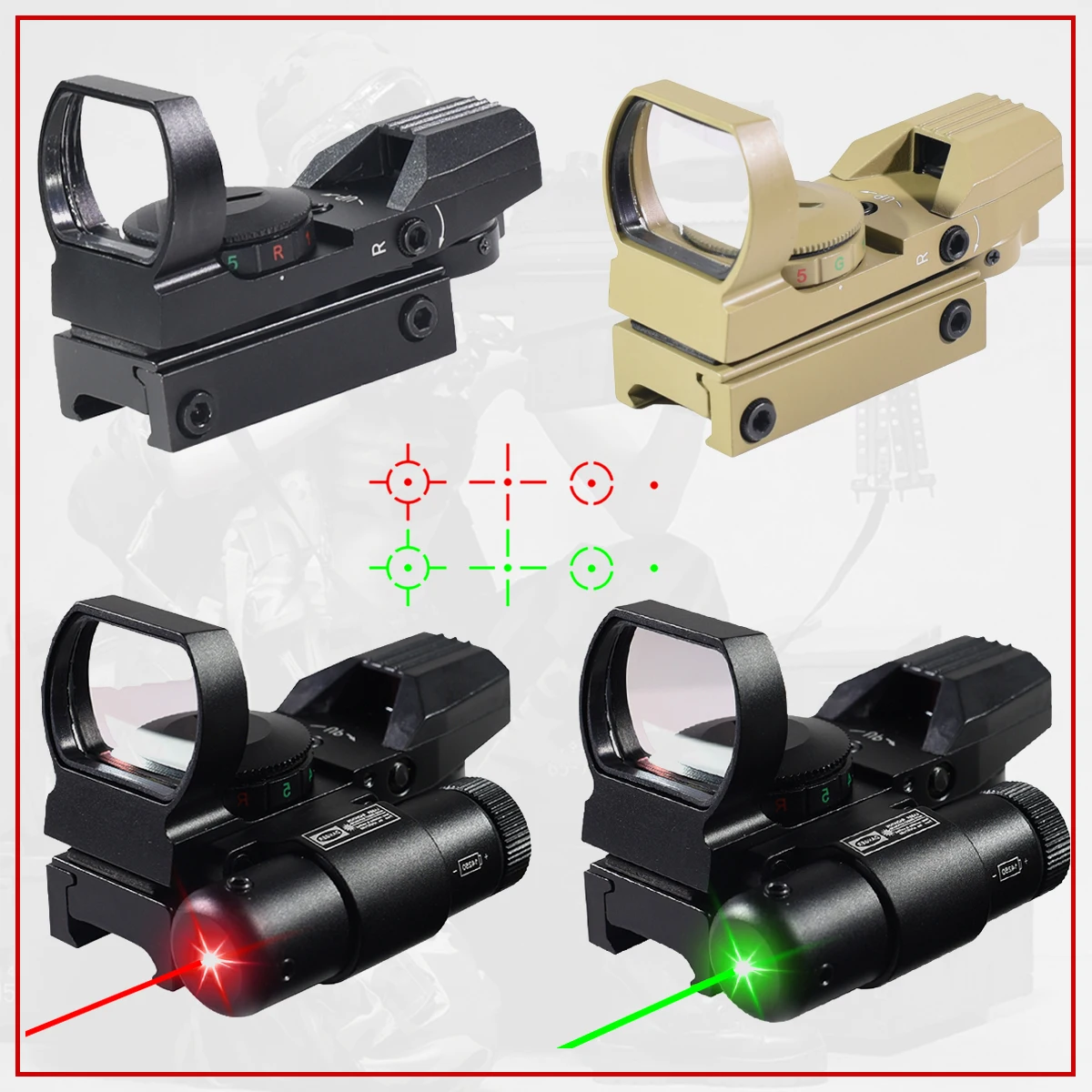 Red Dot Sight Holographic Collimator 1x22x33 Red Dot Sight with Laser Red Green Dot Hunting Optics Scope Reflex 4 Reticle Tactical for 20mm Rail