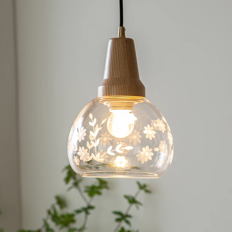 IWHD Glass Wood LED Pendant Lamp Bedroom Dining Room Kitchen Bar Carved Designs Modern Hanging Lights Fixtures Hanglampen