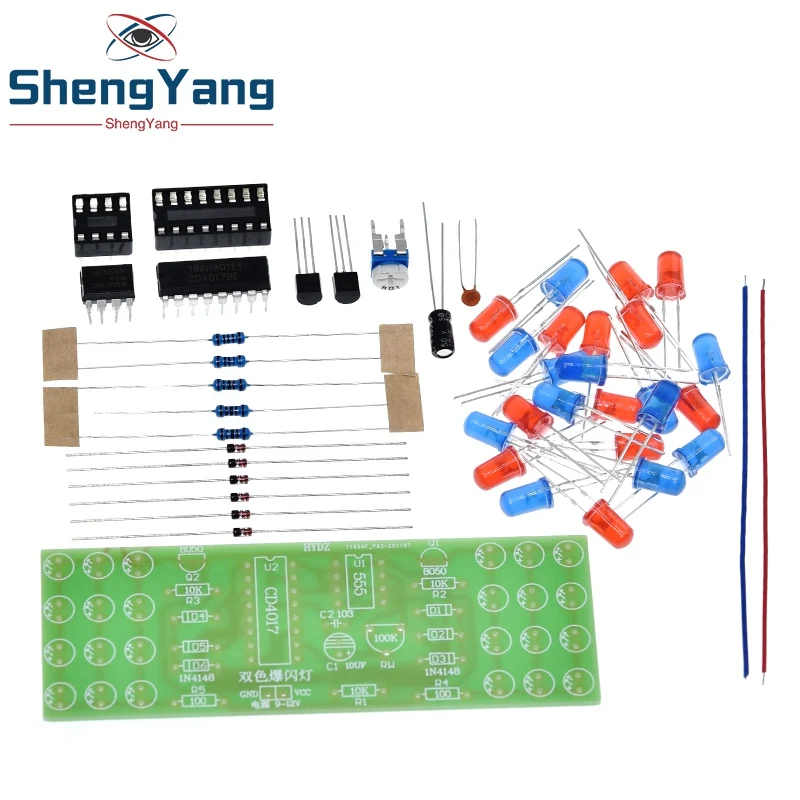 TZT NE555 CD4017 LED Elektronik-Lichtbausätze Rot-Blau Zweifarbiges DIY-Kit Stroboskop-Elektronik-Set Blinkende Lichtkomponenten DIY