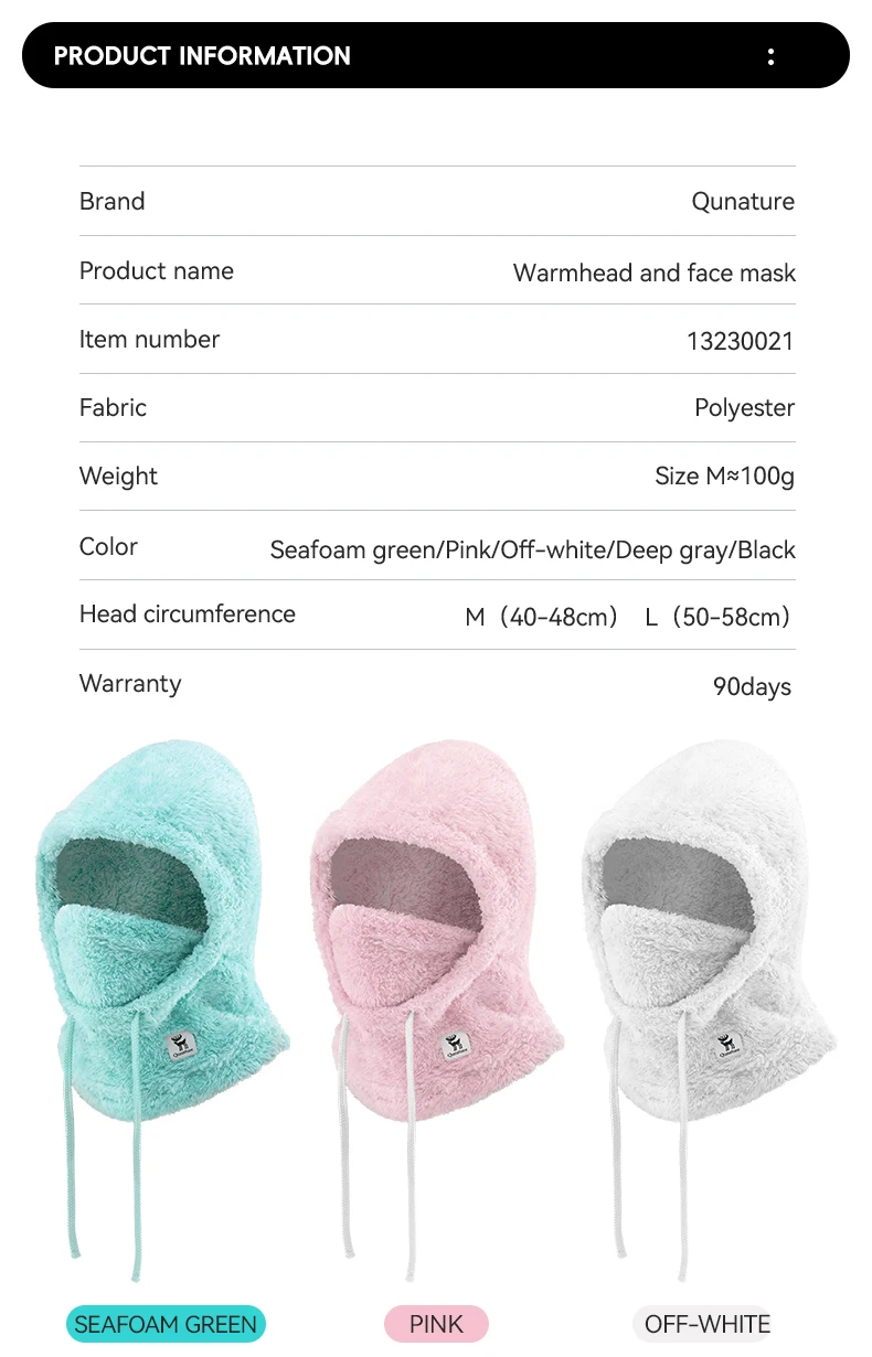 Qunature Warm Halten Sturmhaube Radfahren Kappe Ski Winter Winddichte Kappe Männer Frauen Fleece Verdicken Motorrad Hut Skifahren Gesichtsmaske – Detail 2