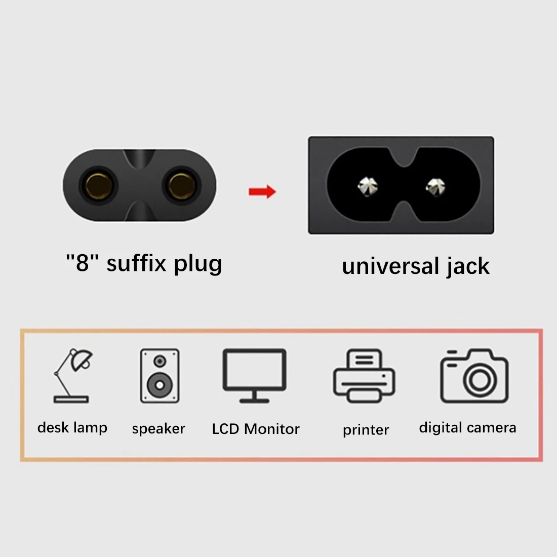 X12A Universal Power Cable 1.5M 2-Hole Charging Cable 8-Character Tail for LED LCD TV Samsung Printer Power Cord EU Plug
