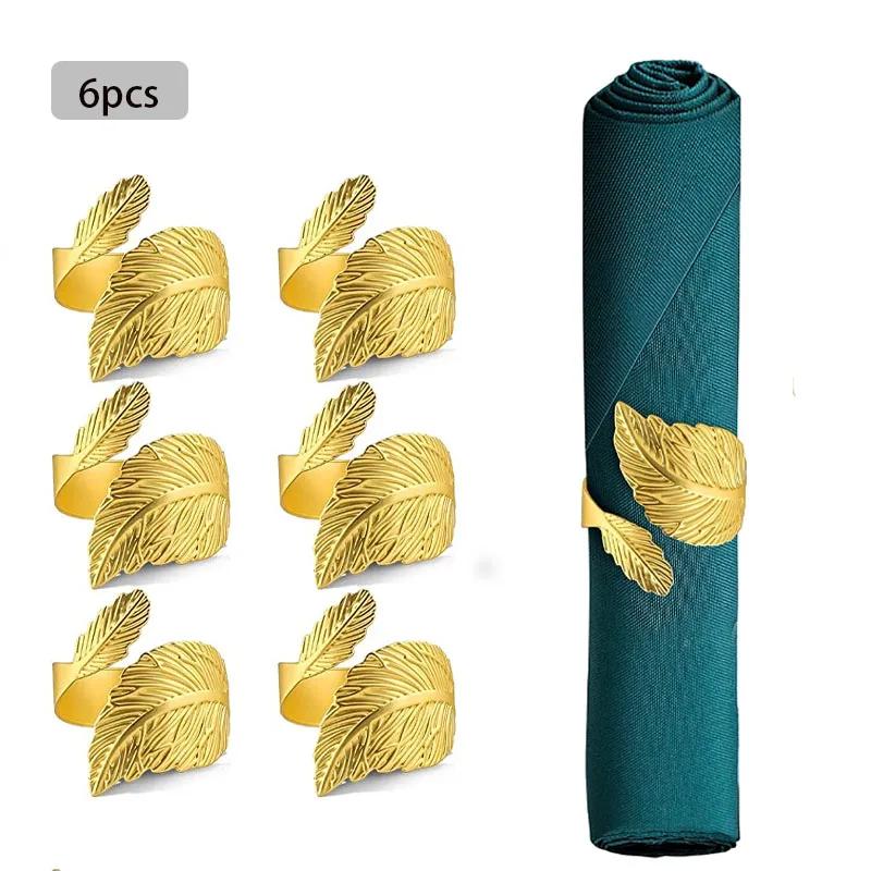 1/6Pcs Napkin Rings Fall Leaves Gold Silver Christening Bangle Metal