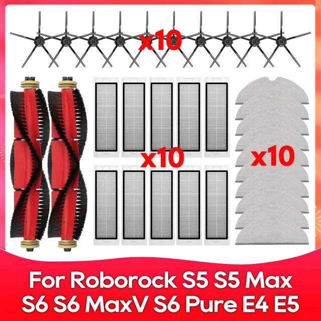 Совместимо с ( Roborock S5, S5 Max, S6 MaxV, S6 Pure, E4, E5, S51, S52, S55 ) Валик Боковая Щетка Фильтр Швабра Аксессуары Деталь 1