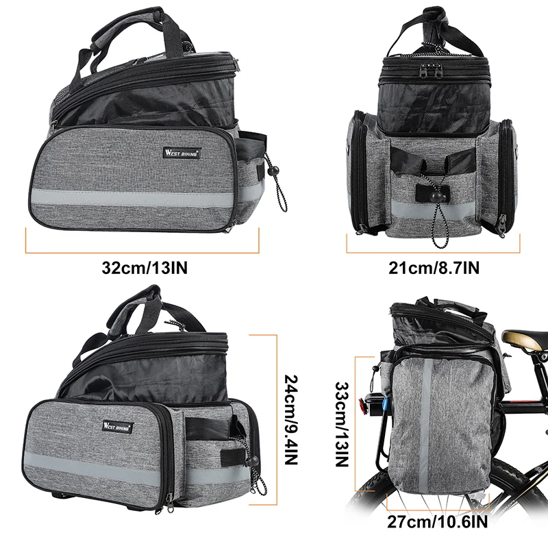 WEST BIKING 10-25L MTB Gepäckträgertasche 3-in-1 Fahrrad-Hecktasche Reflektierende Handtasche mit Regenschutz Bikepacking-Zubehör – Detail 4