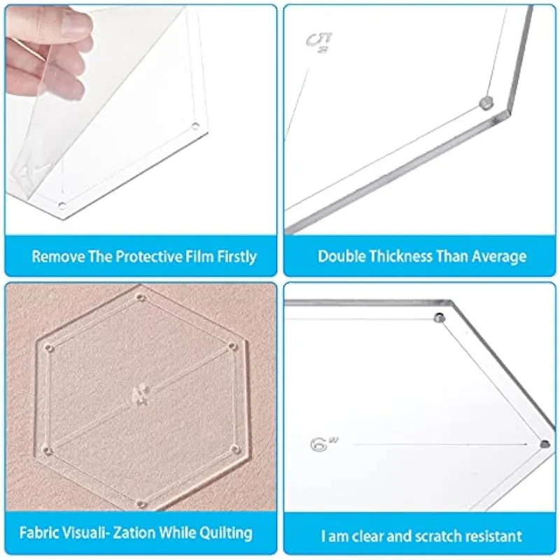 Hexagon Quilting Template Transparent Pressure Plate 6Pcs 6 Mixed Size Hole3mm