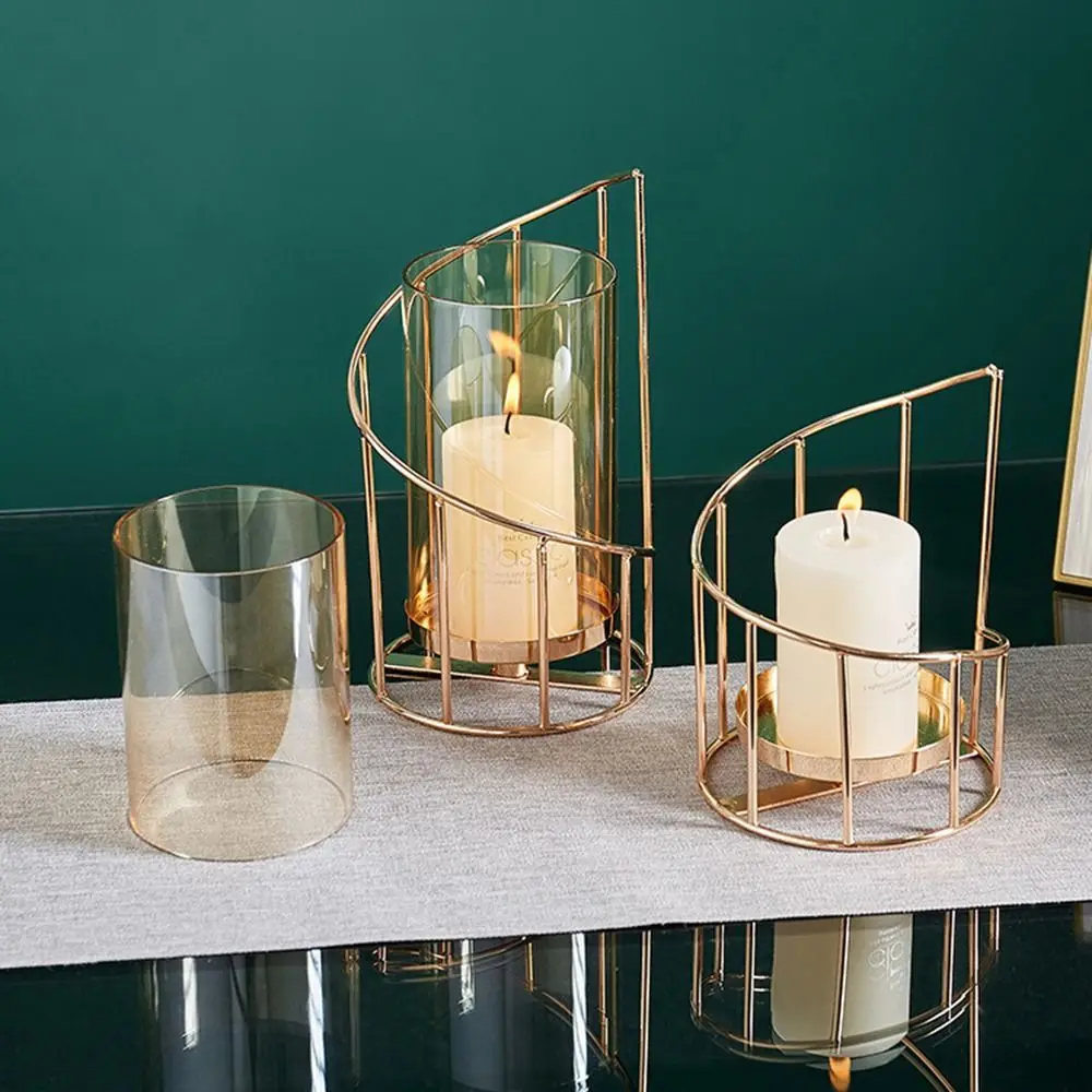 Golden/Black Metal Glass Candle Holder Detachable Non-slip Desktop Decorative Vase Rust-proof Ornaments European Candle Stand