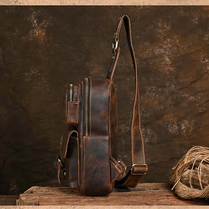 Luufan革男性の胸バッグipadミニ牛革ショルダーバッグカジュアルスポーティ男性抗盗難胸パックスリム男性 Luufan-男性用本革ベルトバッグ,iPad mini牛革バッグ,ワンショルダー