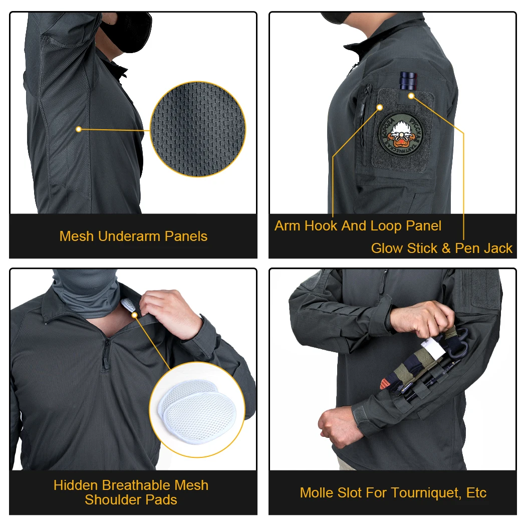 No Guard Okey College T-shirts XL 黒 新品 IDOGEAR UFS Tactical Shirt BDU Combat Clothes With Elbow