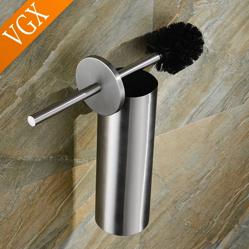 Toilet Brush Holder VGX Bathroom Toilet Brush Holder Stainless Steel Wall Mount Cleaning Brush Holder Set Household Accessories Black Brushed Chrome
