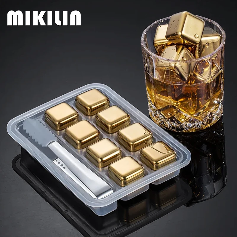 Reusable Stainless Steel Ice Cubes Whisky Wine Quick-frozen Metal Ice Cubes Gold Cooling Stones Beer Cooler Bar Accessories Tool