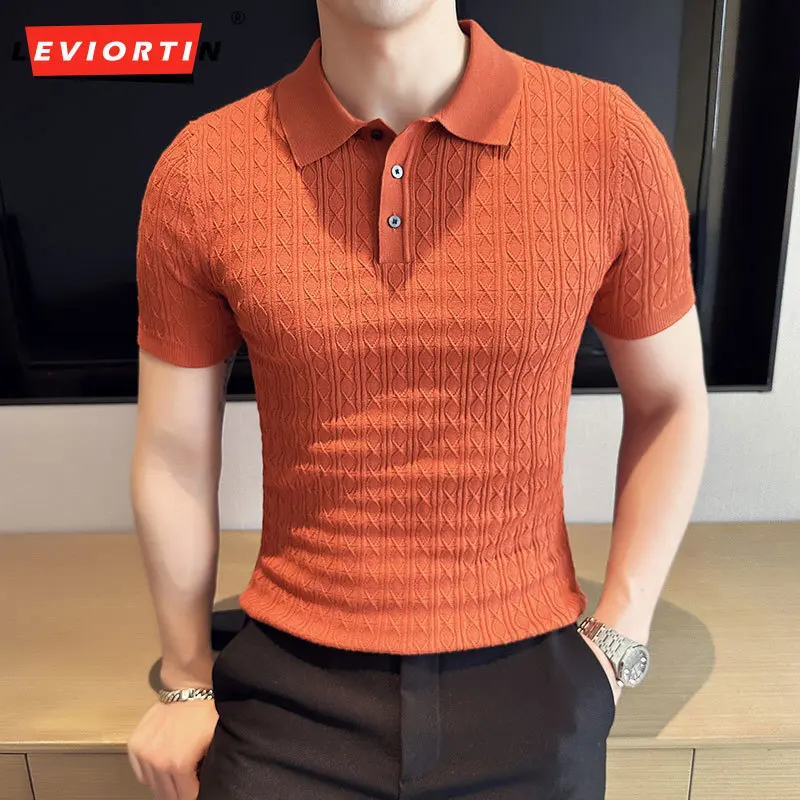 

Рубашка-поло мужская Трикотажная в клетку, с отворотом и коротким рукавом