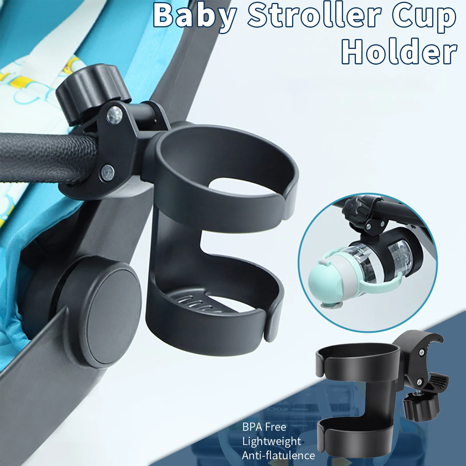 Baby Stroller Cup Holder Easy to Install 360 &deg; Rotation Wheelchair Cup Holder Stroller Accessories Harmless to Children