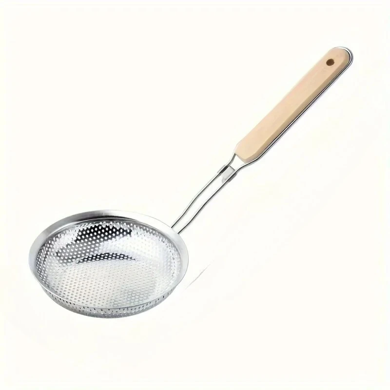 Wooden Handle Stainless Steel Filter Pot - A Convenient and Practical Fine Hole Skimmer for Cooking  Oil From Pasta Dishes