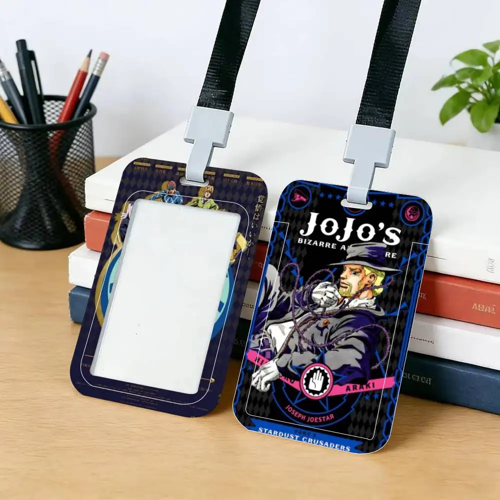 클래식 J-JoJos Bizarre Adventure 애니메이션 ID 카드 홀더 넥 스트랩 펜던트 도어 배지 홀더 끈 키체인 작업 증명서