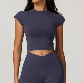 Sexy Sports T-shirts Women Yoga Short Sleeved Tight Running Fitness Breathable Fitness T-shirt Gym Tops Push Up Workout Clothes 4