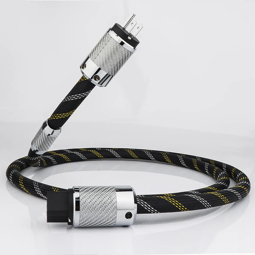 Preffair High End Ofc Silver Plated Eu/Us/Au Power Cord Amplifier Cd Player Mains Cord Hi-End Carbon Fiber Rhodium Plated Plug