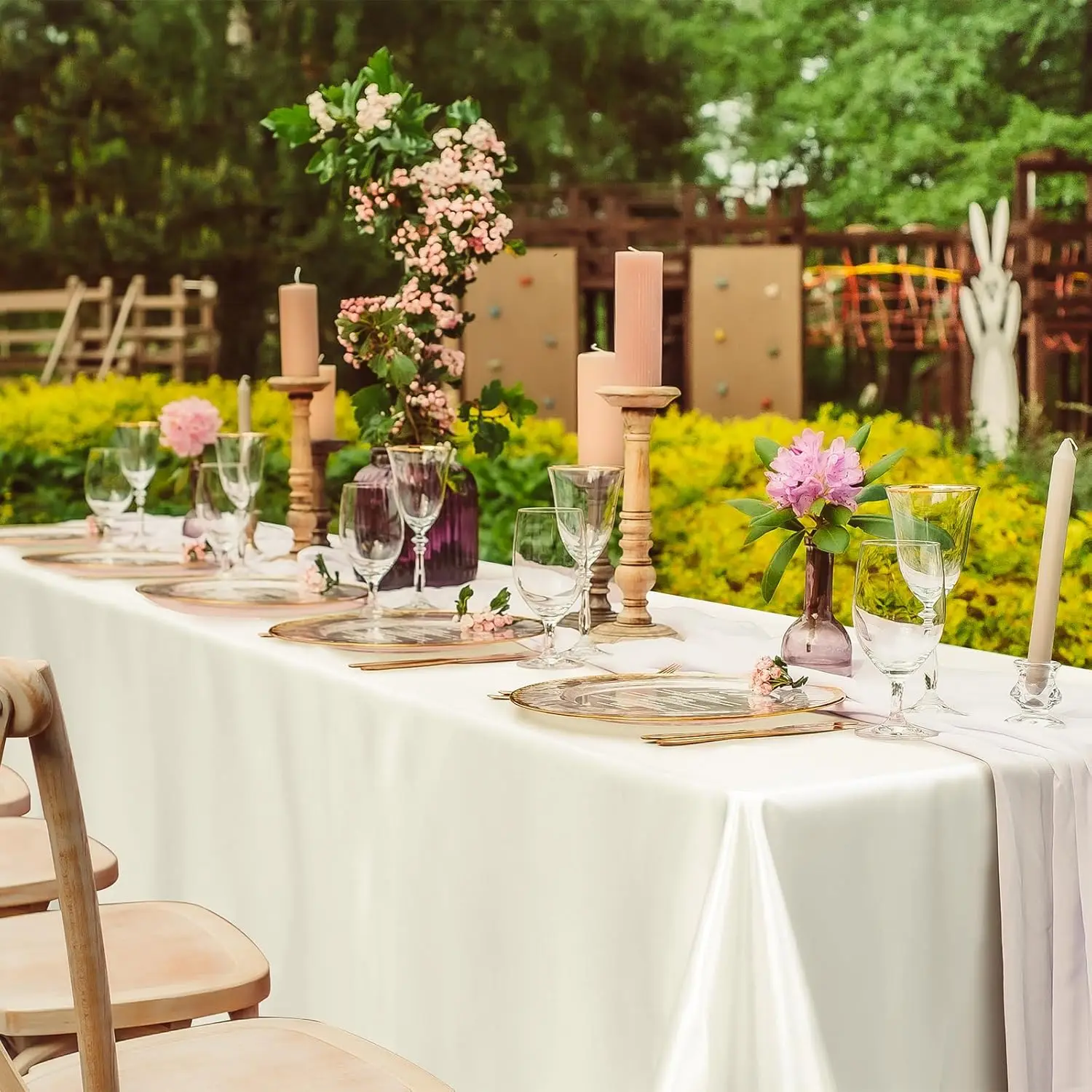 Tablecloth Satin Rectangular Table Overlay Cover Bright Silk Tablecloth Smooth Fabric for Wedding Banquet Table Decoration Ivory 2