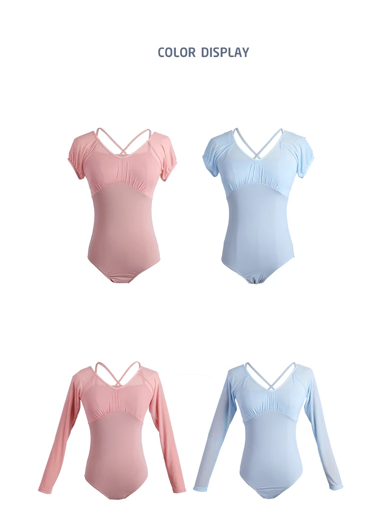 Kurzarm-Ballett-Trikots für Damen, rosa Tanz-Body für Gymnastik/Yoga/Schwimmen/lyrisch – Detail 4