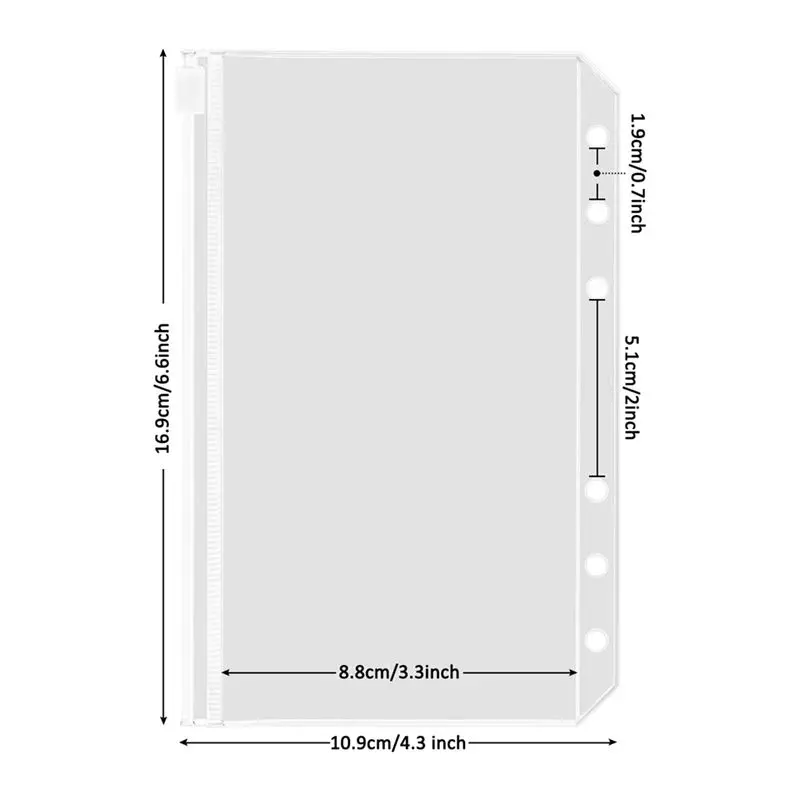 X49A-50PCS A6 바인더 포켓 6홀 바인더 파우치 6링 바인더용 PVC 현금 예산 봉투 지퍼 백