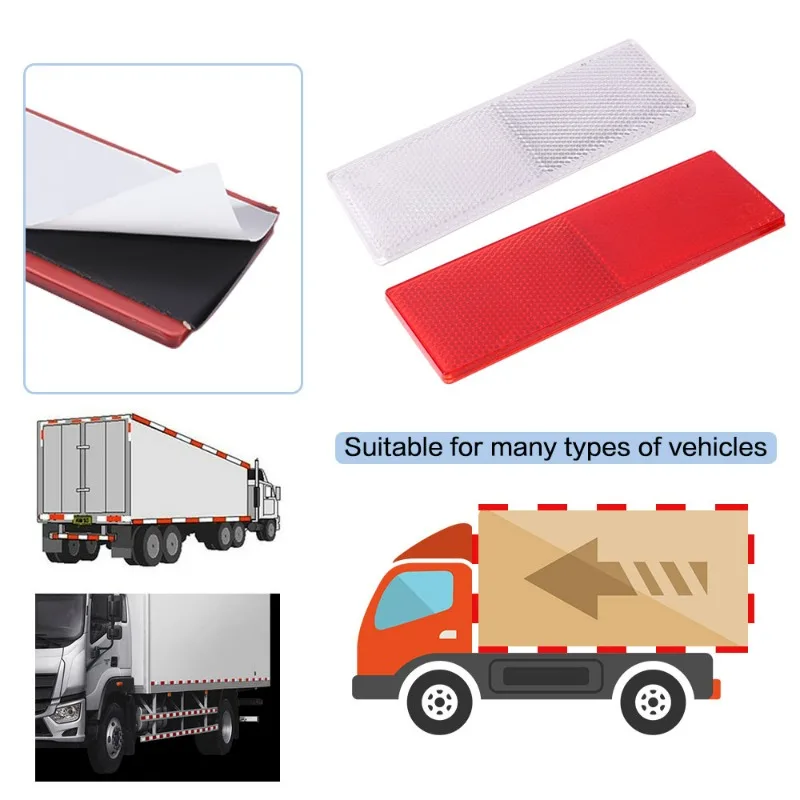 5pcs Truck Trailer Rectangle Plastic Reflector Reflective Tape Adhesive Auto Safety Night Warning Plate Stickers Car Accessories