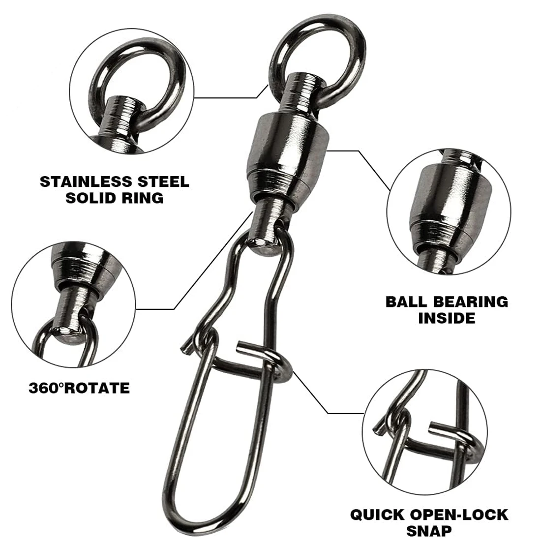 9KM 10Pcs Angeln Kugellager Wirbel mit Duo Lock Snap Edelstahl Angeln Schnelle Clip Angeln Stecker – Detail 2